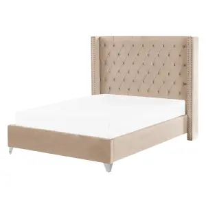 Velvet EU Double Size Bed Beige LUBBON