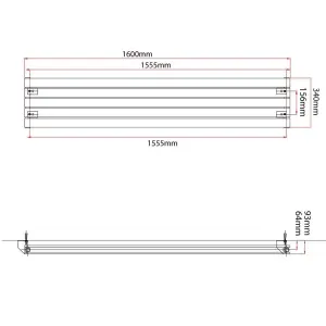 Porter White Double Horizontal Flat Panel Radiator - 1600x340mm