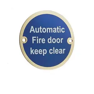 AFIT Automatic Fire Door Keep Clear Sign - Polished Brass - 76mm