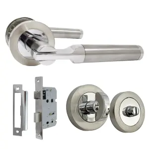 Electra Door Handles Latch Lever Rose - Chrome Satin Thumbturn Bath Pack 140mm