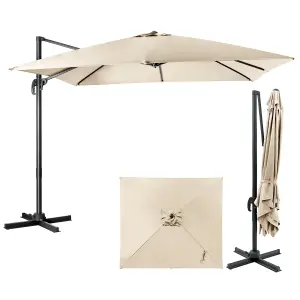 Costway 3 x 3m Garden Cantilever Parasol 3 Positions Adjustable Square Overhanging Umbrella