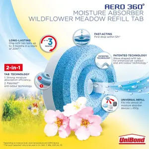 UniBond Aero 360 Wildflower Meadow Moisture absorber refill, Pack of 2