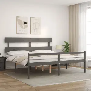 Berkfield Bed Frame with Headboard Grey 200x200 cm Solid Wood