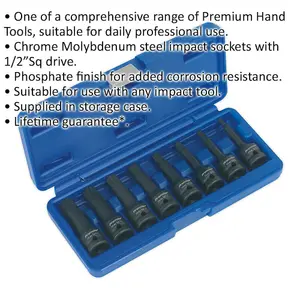 Premium 8 Piece Impact Spline Socket Bit Set - Durable 1/2 Inch Drive in Chromoly Steel