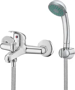 BATHWEST Bathroom Shower Mixer Tap Wall Mount Modern Bathroom Taps with Shower Head Chrome Single Lever Monobloc Solid Brass