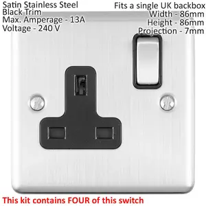 SATIN STEEL House Socket & Switch Set -14x Light & 14x Switched UK Power Sockets