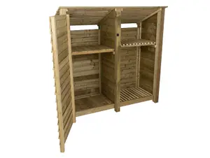 Wooden tool and log store (roof sloping back), garden storage with shelf W-187cm, H-180cm, D-88cm - natural (light green) finish