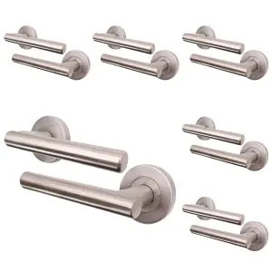 AFIT Internal Door Handle Satin Nickel - 6 Pairs Satin Lever on Rose Round T-Bar Handles- Olvera Range