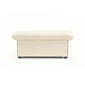 Chesterfield 2 Seater Buttoned Seat Cottonseed Real Leather Sofa Settee In Balmoral Style