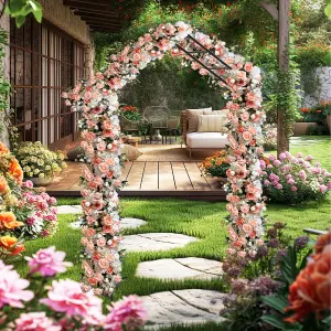 COSTWAY Outdoor Arbour Archway Metal Garden Arch Trellis for Plant Climbing