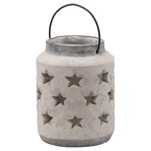 Hill Interiors Bloomville Stone Star Candle Lantern Stone (23cm x 18cm x 18cm)