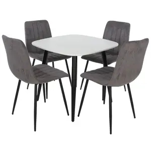 Core Products Aspen White 80cm Square Dining Table with 4 Grey Fabric Straight Stitch Design Chairs