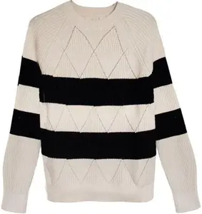 Marks & Spencer Diamond Detail Striped Crew Neck Jumper - White - Jumpers Size 8 UK