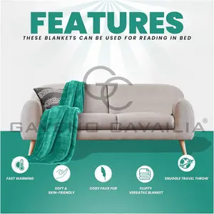 GC GAVENO CAVAILIA Luxury Faux Fur Throw 150x200 CM Teal Fleece Blanket for Double Bed & Sofa Bed