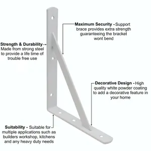 EAI - Strong Arm Shelf Bracket 200x250x30x4mm - White - Pair