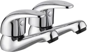 JASSFERRY Pair of Basin Pillar Taps Top Lever Handle for Bathroom Sink Chrome Polished 1/2"