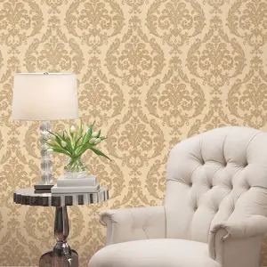 Galerie Palazzo Yellow Gold Silk Damask Embossed Wallpaper