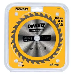 DeWALT DT1935 Construction Circular Saw Blade 165 x 20mm x 30T Nail Tough DT1167