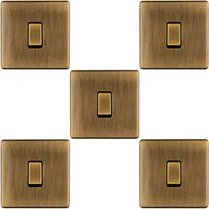 5 PACK 1 Gang Single Light Switch SCREWLESS ANTIQUE BRASS 2 Way 10A Slim Rocker