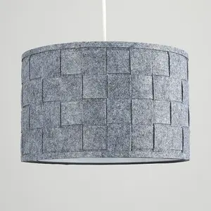 ValueLights Monza Modern Large Grey Felt Weave Design Cylinder Ceiling Pendant Drum Light Shade