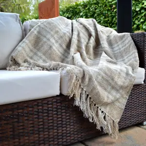 Chenille Checked Tartan Throw Blanket - Large, Natural