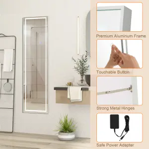 Costway Full Length Mirror Standing/Wall Mounted LED Lighted Full Body Mirror w/ Aluminum Frame