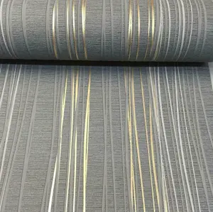 Charcoal Grey Metallic Gold Stripe Textured Vinyl Wallpaper