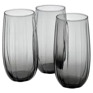 Queensway Home & Dining 500ml 6 Pcs Linka Dark Grey Coloured Glassware Cup Tall Short Cocktail Tumblers Sets