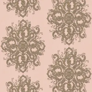 Galerie Elle Decoration Blush Pink Gold Baroque Damask Embossed Wallpaper