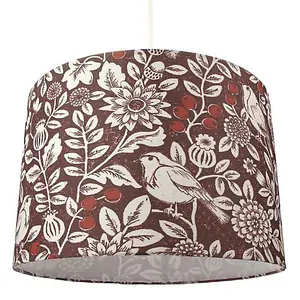 Autumnal Themed Burgundy 12 Lamp Shade with Floral Decoration and Sitting Birds