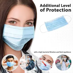 Shatchi disposable facial mask with ear loop, 3 lint, blue, 5pieces