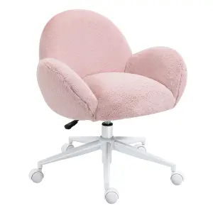 HOMCOM Fluffy Leisure Chair Office Chair with Backrest Armrest Wheels Pink