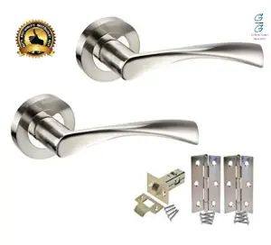 5 Sets of Golden Grace Twist Astrid Chrome Door Handles on Rose, Dual Finish, Lever Latch Pack