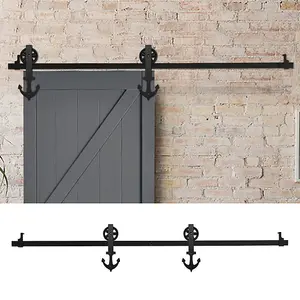 6ft Black Rustic Anchor Shaped Steel Barn Door Track System Sliding Hardware Kit, Load Capacity 100KG