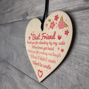 Red Ocean Thank You Friendship Sign Best Friend Plaque Gift Shabby Chic Wooden Hanging Heart Plaque