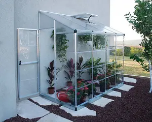 Lean To Greenhouse 8 x 4 - Silver Hybrid Polycarbonate - L243.8 x W123.8 x H224.7 cm - Silver