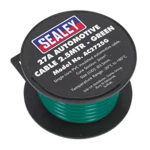 Sealey Automotive Cable Thick Wall 27A 2.5m Green