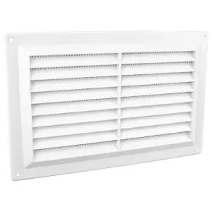 Plastic White Air Vent Louvre Grille with Flyscreen Cover for Walls, (L) 258mm (W) 94mm