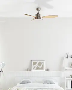 Ceiling Fan with Light Silver with Light Wood BANDERAS