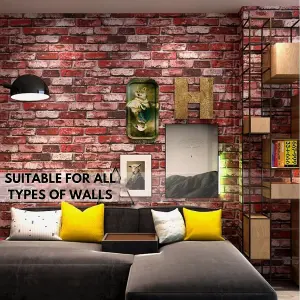 3D Red Brick Effect Wallpaper Set of 4 Rolls - Covers 216.79 ft² (20.14 m²), Includes Glue - Easy Paste The Paper Application