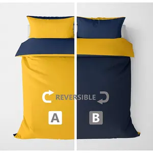 Microfiber Solid Colour Duvet Cover Set with Pillowcases Mustard/Navy / Double - 2 Standard Pillowcases