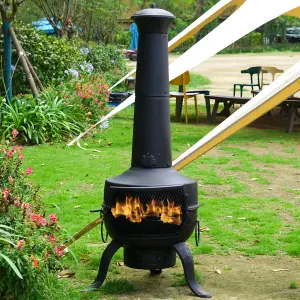 Large 137cm Tall Garden Patio Chiminea Wood Log Burner Fire Pit BBQ Grill Heater