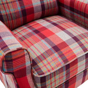 Eaton Wing Back Fireside Check Fabric Recliner Armchair Sofa Chair Reclining Cinema (Red)