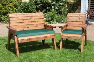 Charles Taylor Wooden Companion Angled Garden 3 Seat Chair & Cover Green Cushion