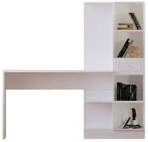 GISELLE White Storage Desk With Bookcase Attached