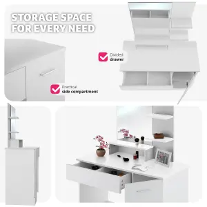 Dressing Table Zoe - drawer, mirror, cupboard and storage shelves - white