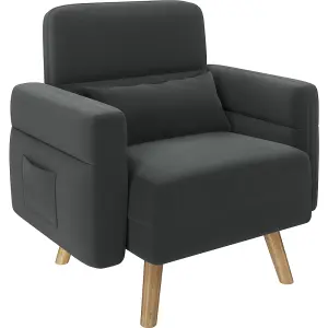 Yaheetech Dark Grey Modern Fabric Arm Chair with Rubberwood Legs