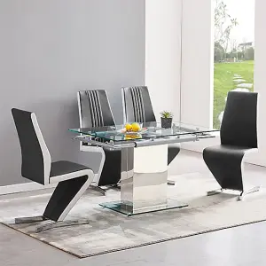 Enke Extending Glass Dining Table With 4 Gia Black White Chairs