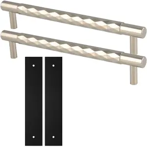 2 PACK - Pull Handle & Contrasting Backplate Set - Designer Diamond T Bar - Polished Nickel & Black