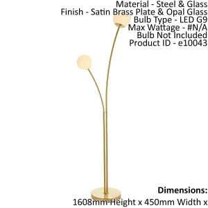 Floor Lamp Light Satin Brass & Opal Glass 2 x 3W LED G9 Complete Lamp